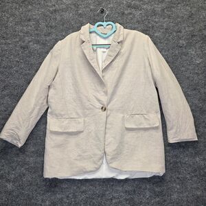 H&M Blazer Womens Small Beige Linen Blend One Button Lined Notch Lapel Pockets